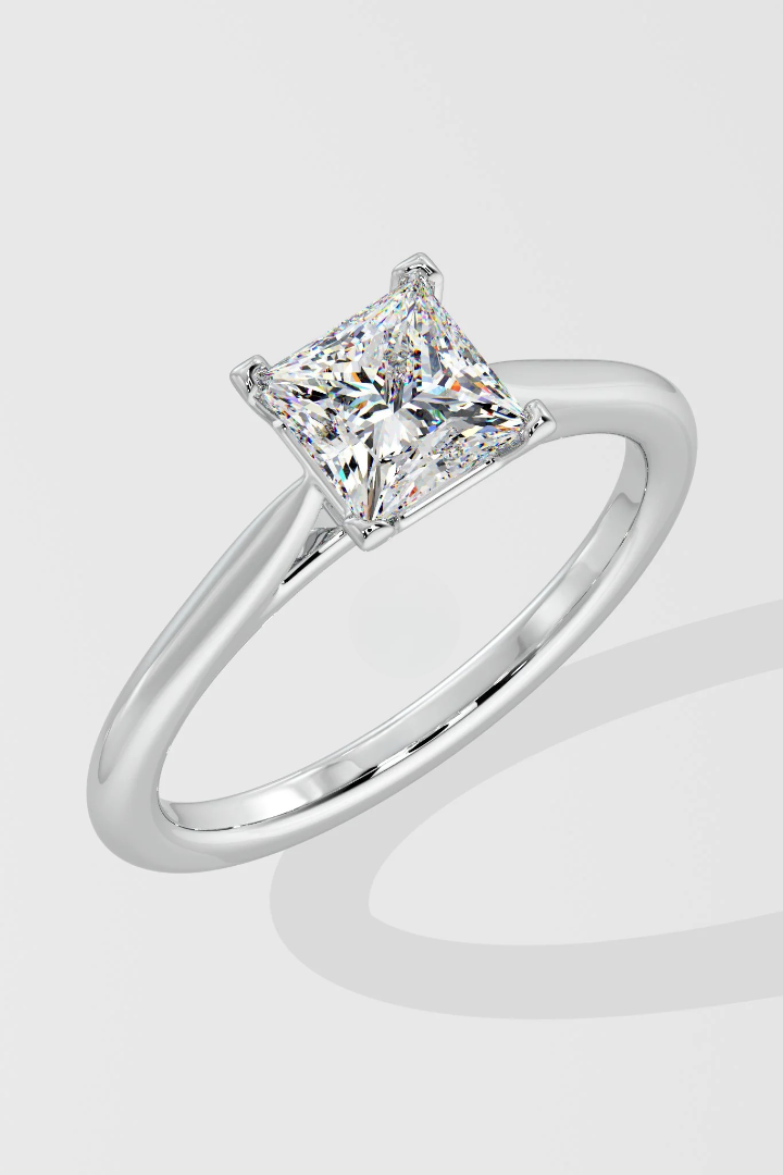 1 CT Princess Cut Lab Grown Diamond Prong Set Simple Solitaire Ring