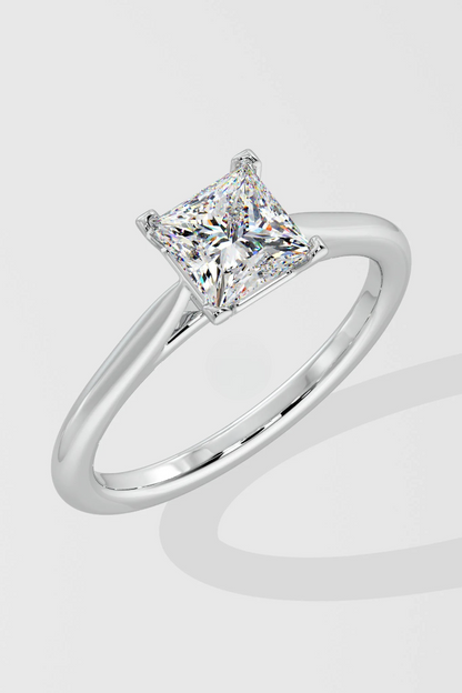1 CT Princess Cut Lab Grown Diamond Prong Set Simple Solitaire Ring