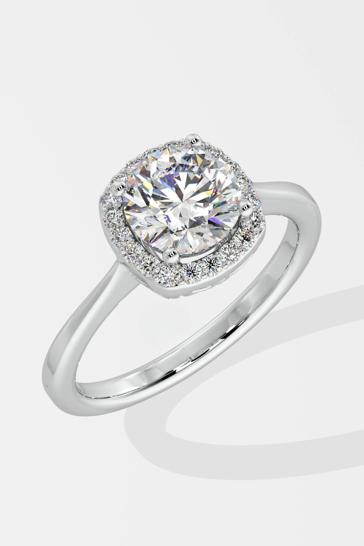 Round 1.5 CT Lab Grown Diamond Halo Cushion-Set Solitaire Ring