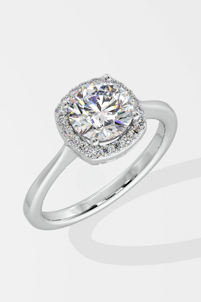 Round 1.5 CT Lab Grown Diamond Halo Cushion-Set Solitaire Ring