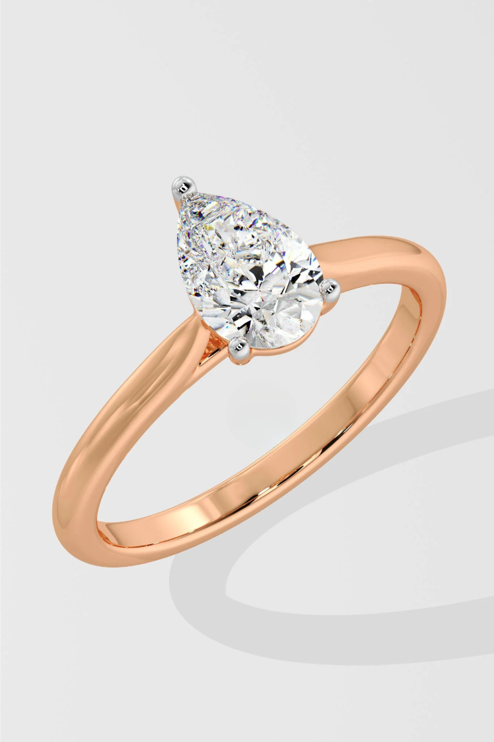 Pear Cut 1 CT Lab Grown Diamond Simple Solitaire Engagement Ring
