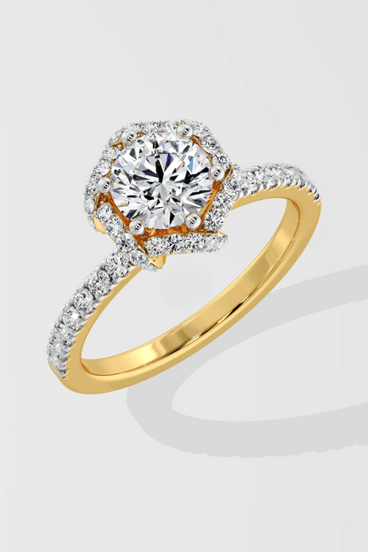Round 1.5 CT Lab Grown Diamond Crown Diamond Band Solitaire Wedding Ring