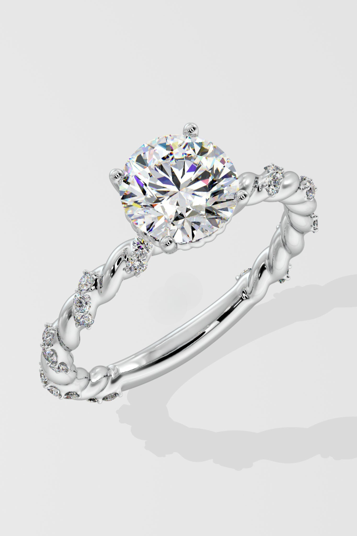 1 CT Round Cut Lab Grown Diamond Twist Diamonds Solitaire Engagement Ring