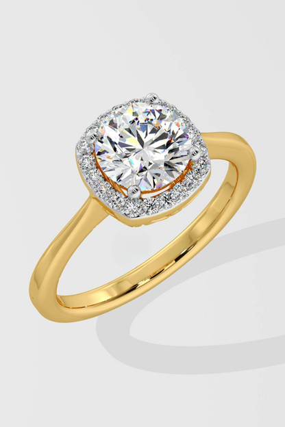 Round 1.5 CT Lab Grown Diamond Halo Cushion-Set Solitaire Ring