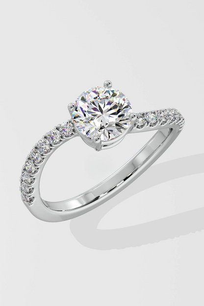 1.0 CT Round Cut Lab Grown Diamond Pave Set Solitaire Ring