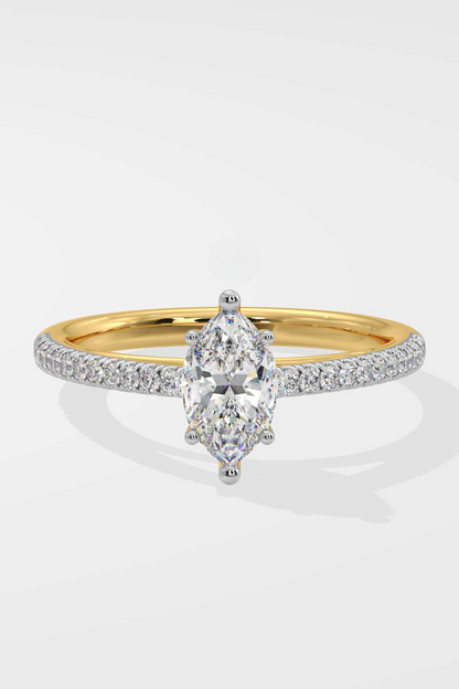 Elegant 1 CT Marquise-Cut Lab-Grown Diamond 6-Prong Pave-Set Solitaire Ring