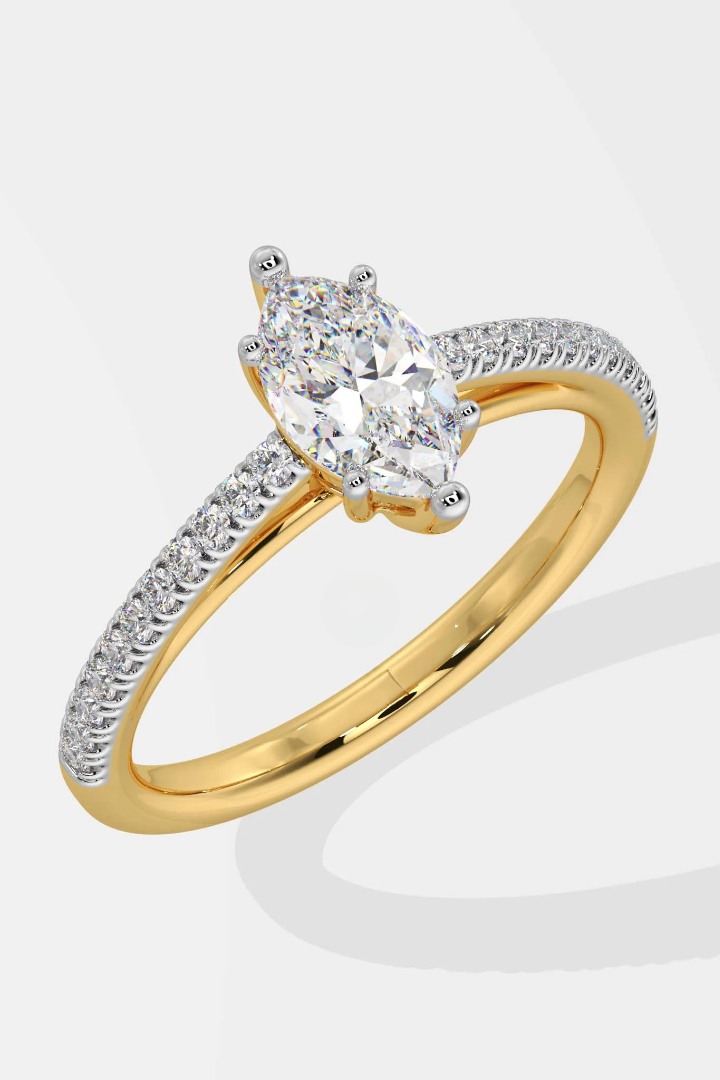 Elegant 1 CT Marquise-Cut Lab-Grown Diamond 6-Prong Pave-Set Solitaire Ring