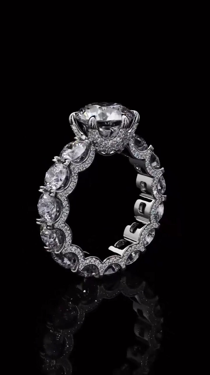 Round Cut 1.5 CT Lab Grown Diamond Fully Iced with Diamonds Solitaire Engagement Ring