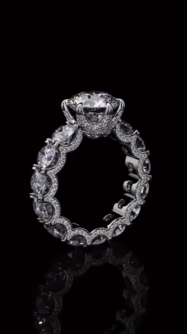 Round Cut 1.5 CT Lab Grown Diamond Fully Iced with Diamonds Solitaire Engagement Ring