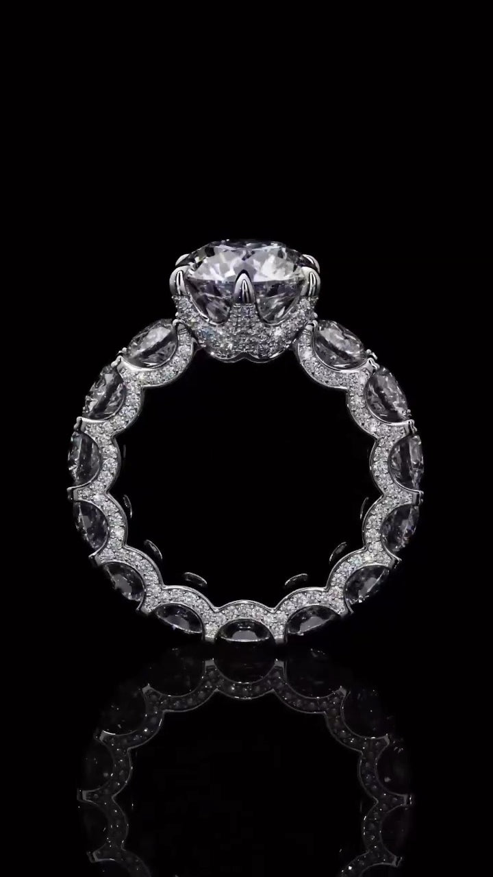 Round Cut 1.5 CT Lab Grown Diamond Fully Iced with Diamonds Solitaire Engagement Ring