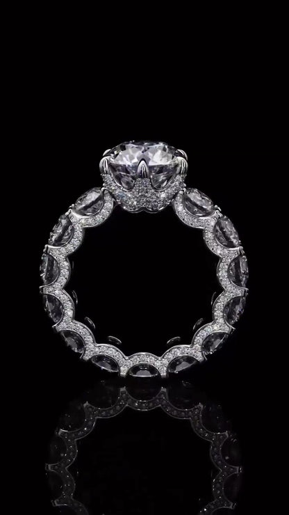 Round Cut 1.5 CT Lab Grown Diamond Fully Iced with Diamonds Solitaire Engagement Ring