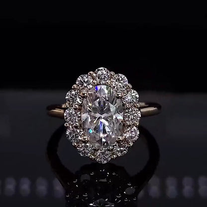Oval Cut 2.0 CT Lab Grown Diamond Solitaire Flower Outfit Custom Ring for Her
