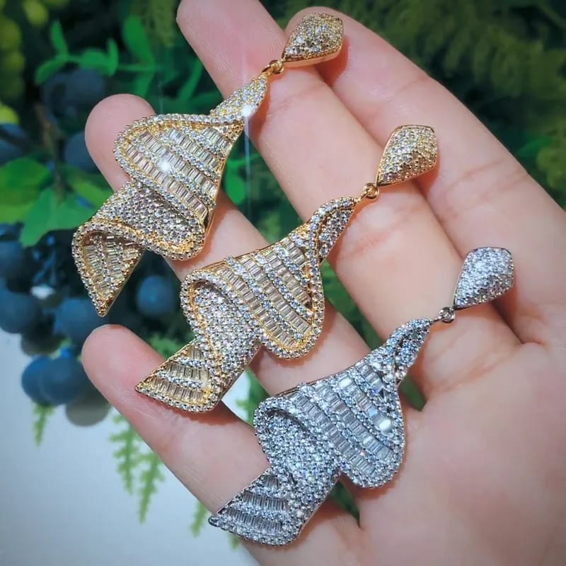 Iced Out Sparkling Pave Swirl Dangle Moissanite VVS Diamond Earrings