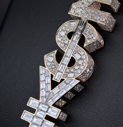 Custom Fully Iced VVS Moissanite Golden Font & $ Pendant