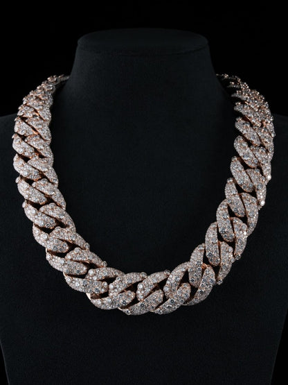 Luxury VVS Moissanite Miami Cuban Link Chain, fully iced out with a golden finish, designed for a luxurious