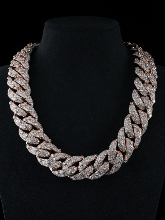 Luxury VVS Moissanite Miami Cuban Link Chain, fully iced out with a golden finish, designed for a luxurious
