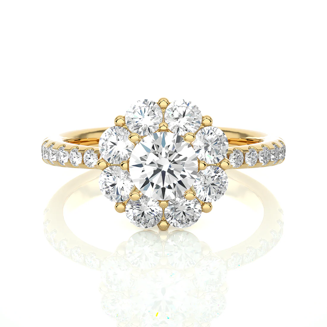 Exquisite 1 CT Round Lab-Grown Diamond Pave-Set Halo Solitaire Ring