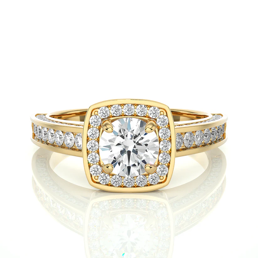 Elegant 1 CT Round Lab-Grown Diamond 4-Prong Pave-Set Cushion-Symbol Wedding Ring