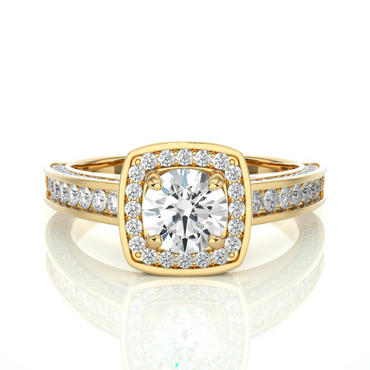 Elegant 1 CT Round Lab-Grown Diamond 4-Prong Pave-Set Cushion-Symbol Wedding Ring