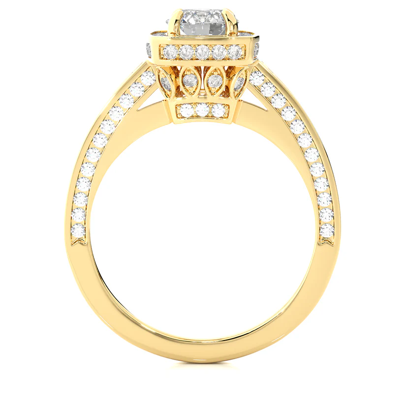 Elegant 1 CT Round Lab-Grown Diamond 4-Prong Pave-Set Cushion-Symbol Wedding Ring