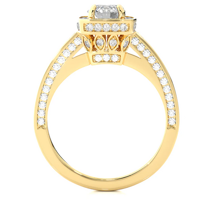 Elegant 1 CT Round Lab-Grown Diamond 4-Prong Pave-Set Cushion-Symbol Wedding Ring