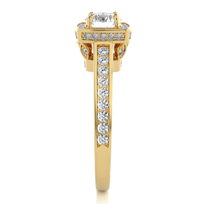 Elegant 1 CT Round Lab-Grown Diamond 4-Prong Pave-Set Cushion-Symbol Wedding Ring