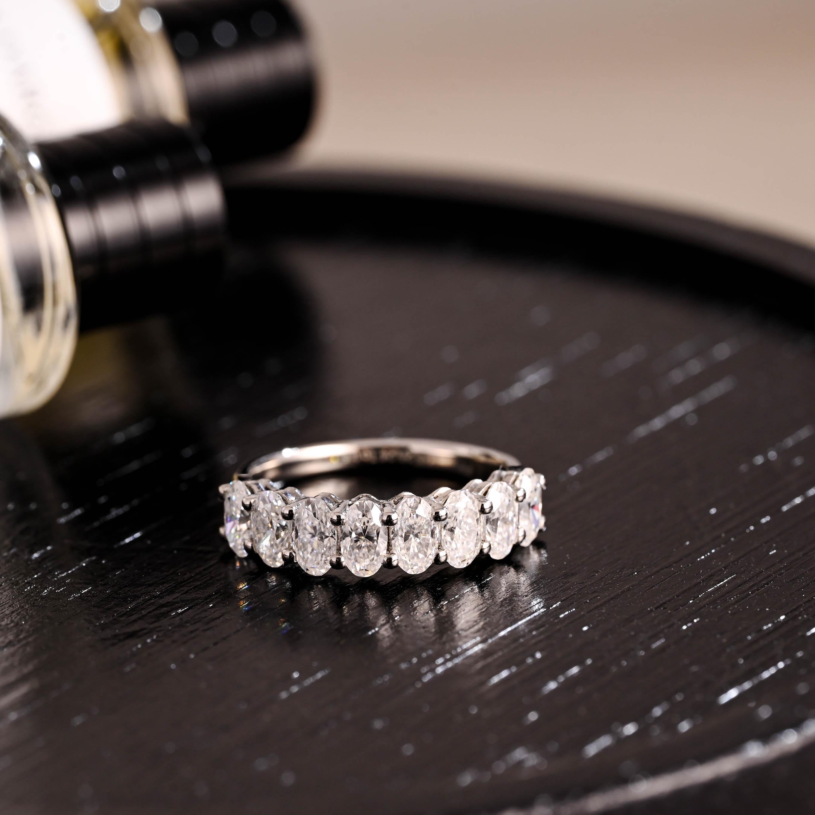 Solid Gold Crushed Ice Oval Moissanite Wedding Band, Stackable Anniversary Ring