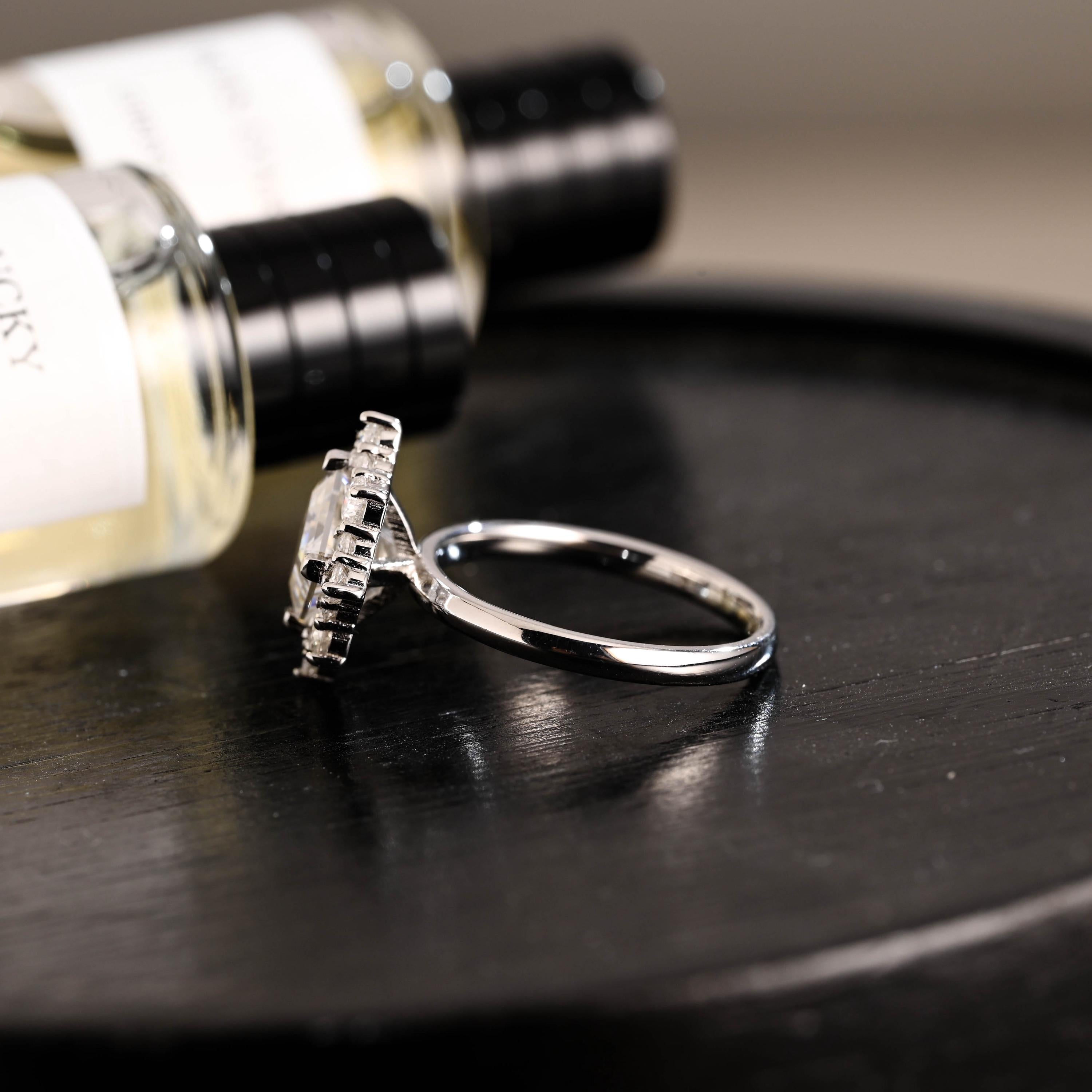 Solid Gold Asscher Cut Moissanite Engagement Ring, Anniversary Gift Birthday Gift for Women Wife