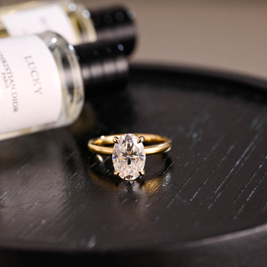 Solid Gold Oval Moissanite Engagement Ring, Solitaire Proposal Ring, Anniversary Gift for Women