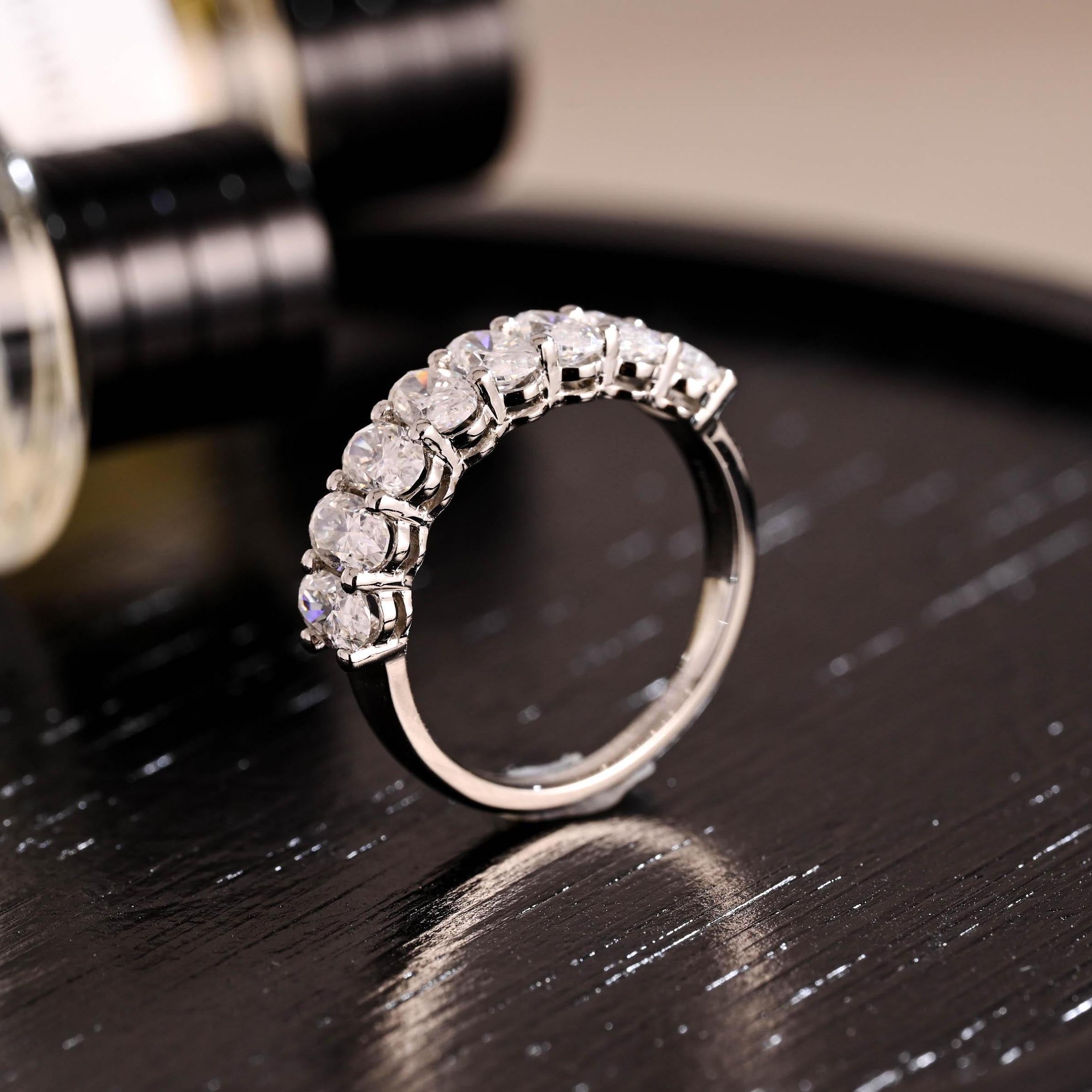 Solid Gold Crushed Ice Oval Moissanite Wedding Band, Stackable Anniversary Ring
