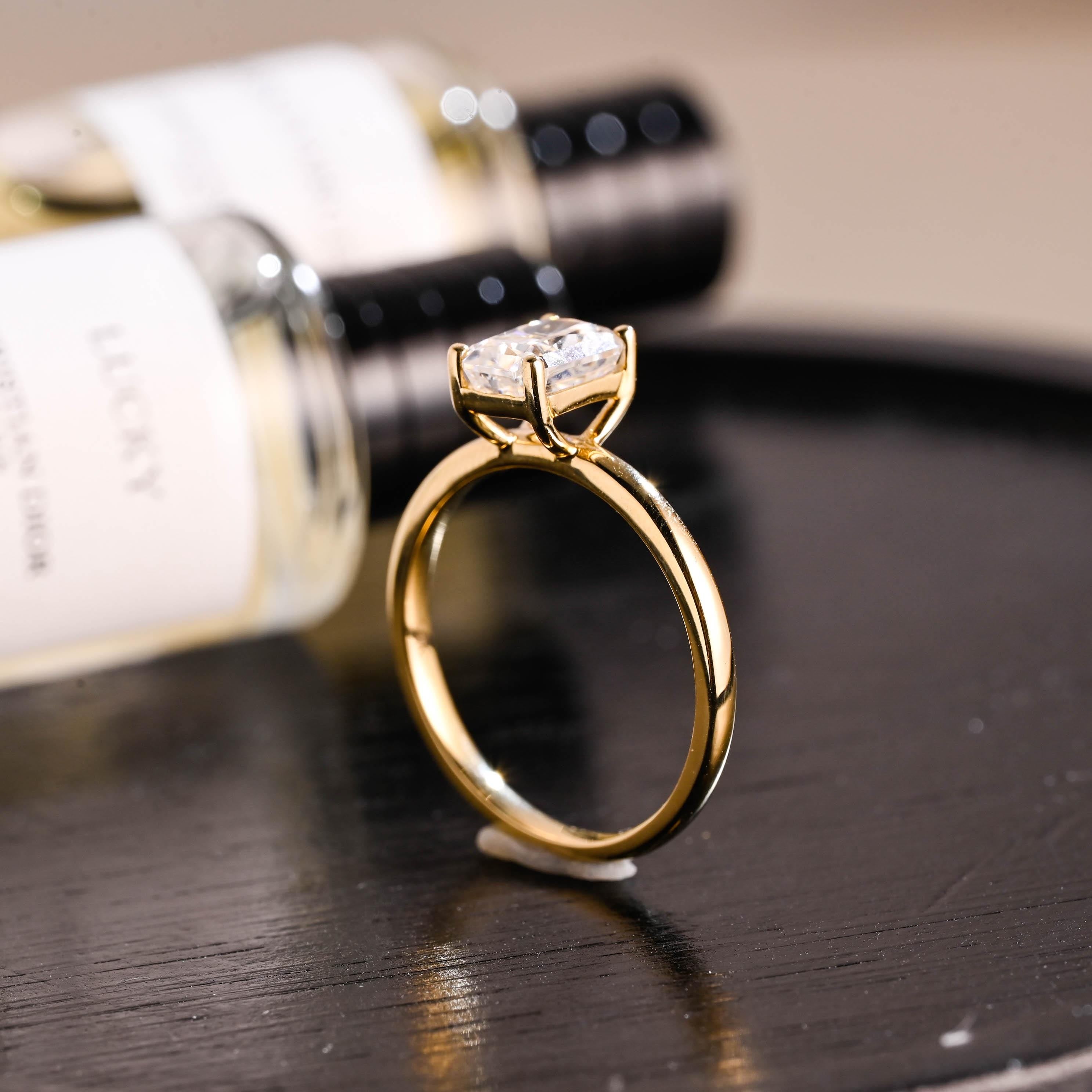 Solid Gold Crushed Ice Radiant Cut Moissanite Engagement Ring, Solitaire Ring, Anniversary Gift
