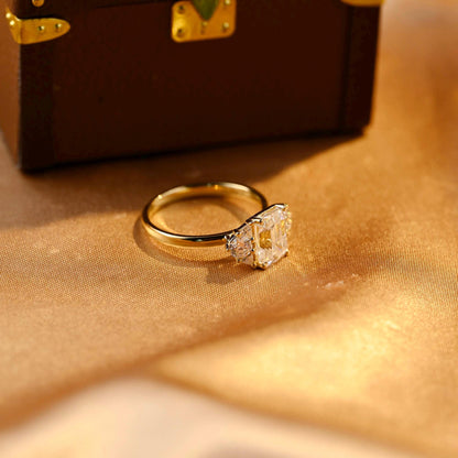 Three Stone Emerald Cut Moissanite Engagement Ring, Side Cluster Emerald Cut Moissanite Wedding Ring, Anniversary Ring, Moissanite Gifts