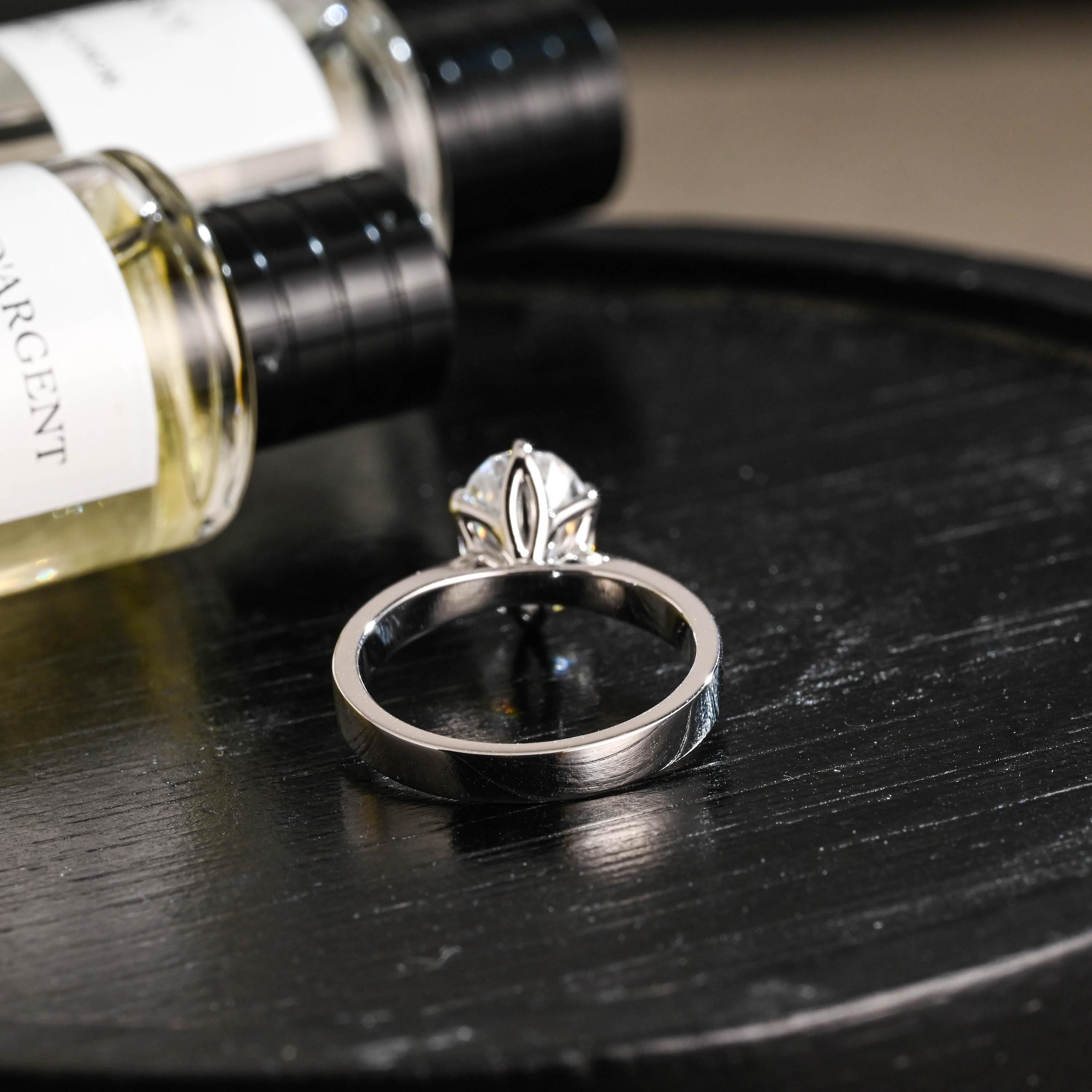 Solid Gold Solitaire 3mm Oval Cut Moissanite Engagement Ring, Anniversary Gift for Women
