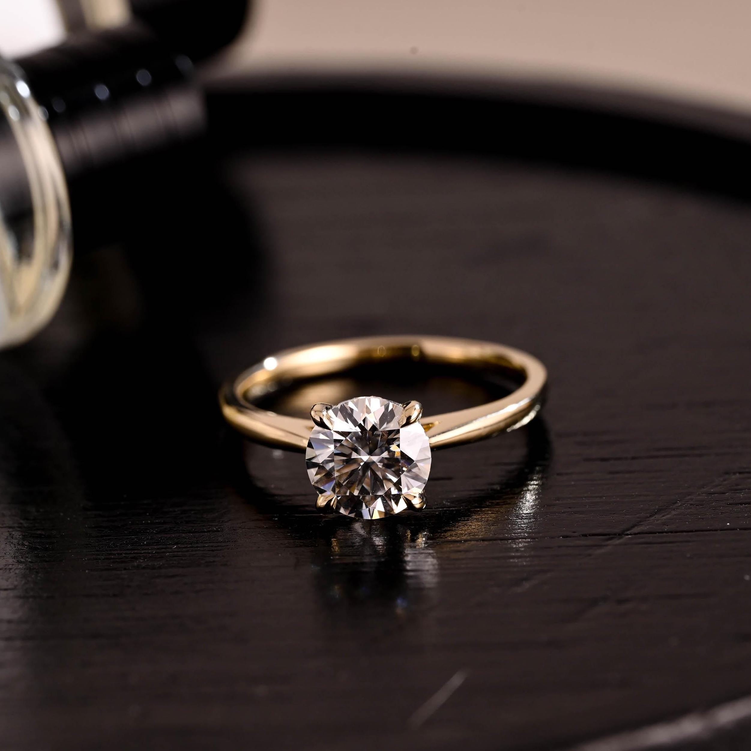 Hidden HaloCathedral Setting Round Cut Moissanite Engagement Ring, Solid Gold Classic 4 Prongs Anniversary Ring