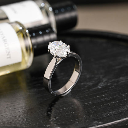 Solid Gold Solitaire 3mm Oval Cut Moissanite Engagement Ring, Anniversary Gift for Women