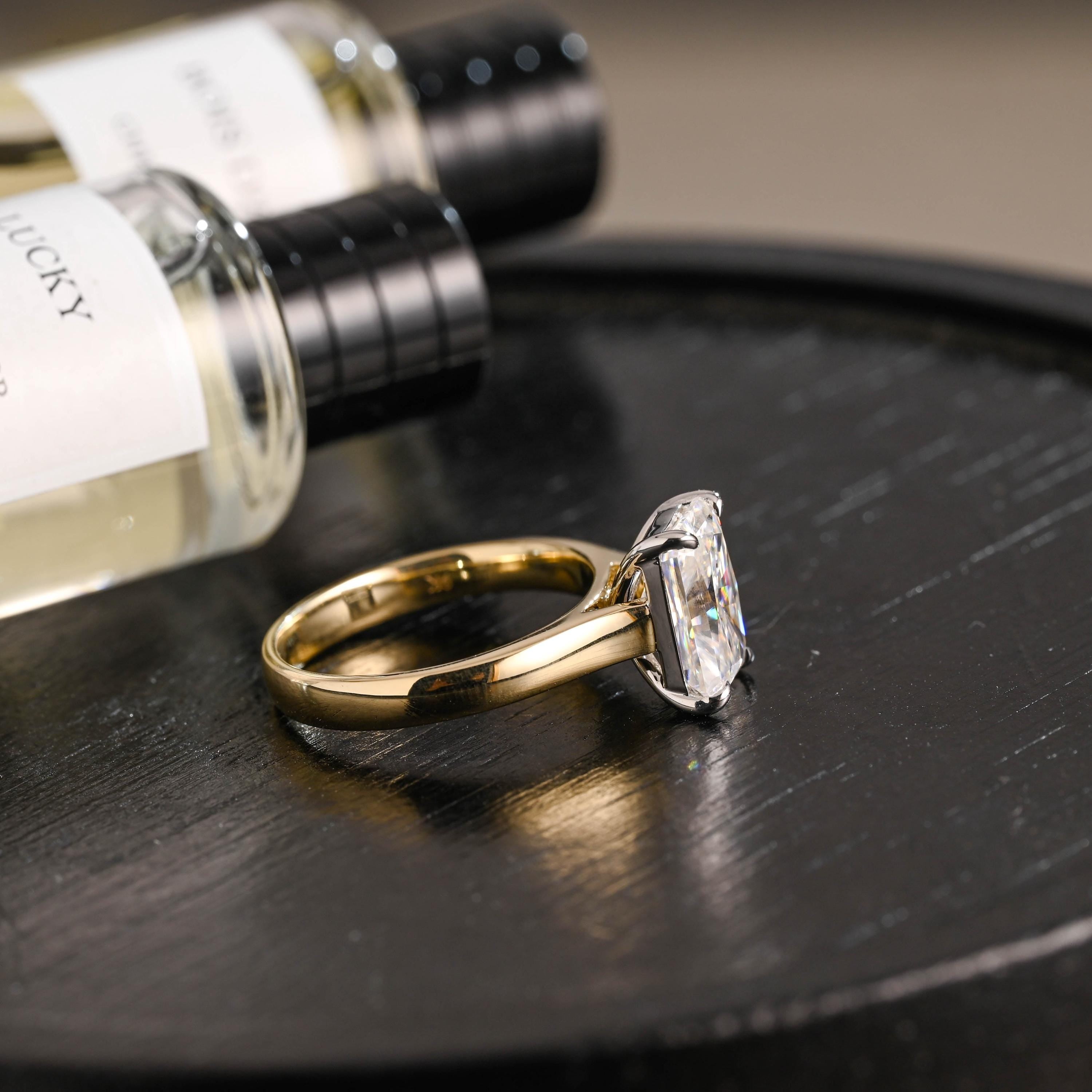 Solid Gold Two Tone 3mm Radiant Cut Moissanite Engagement Ring, Anniversary Gift for Her
