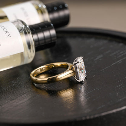 Solid Gold Two Tone 3mm Radiant Cut Moissanite Engagement Ring, Anniversary Gift for Her