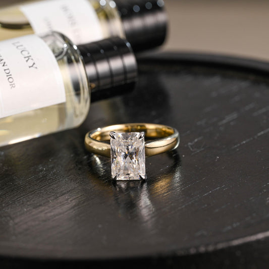 Solid Gold Two Tone 3mm Radiant Cut Moissanite Engagement Ring, Anniversary Gift for Her
