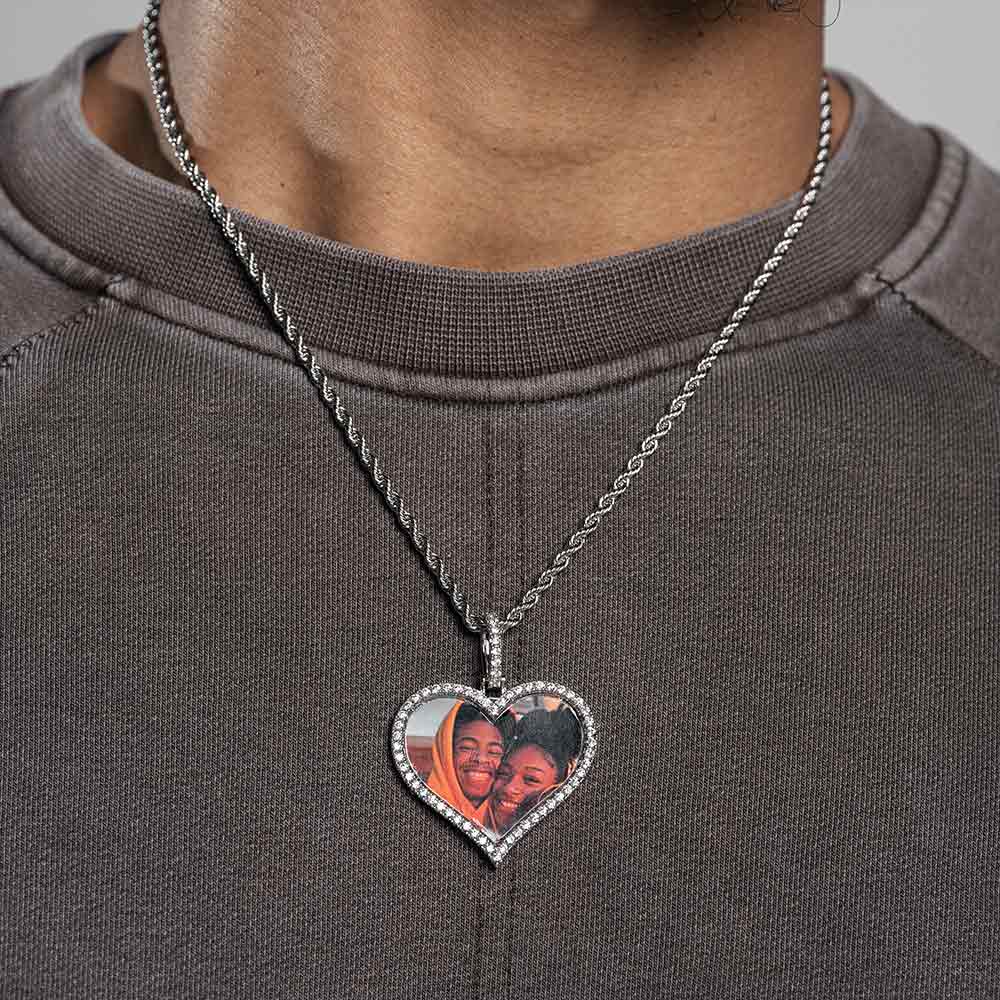 VVS Moissanite Diamond Heart Shape Photo Pendant