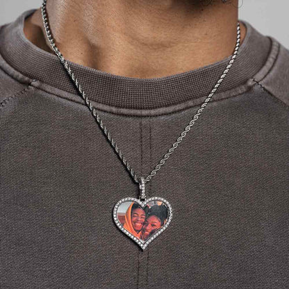 VVS Moissanite Diamond Heart Shape Photo Pendant