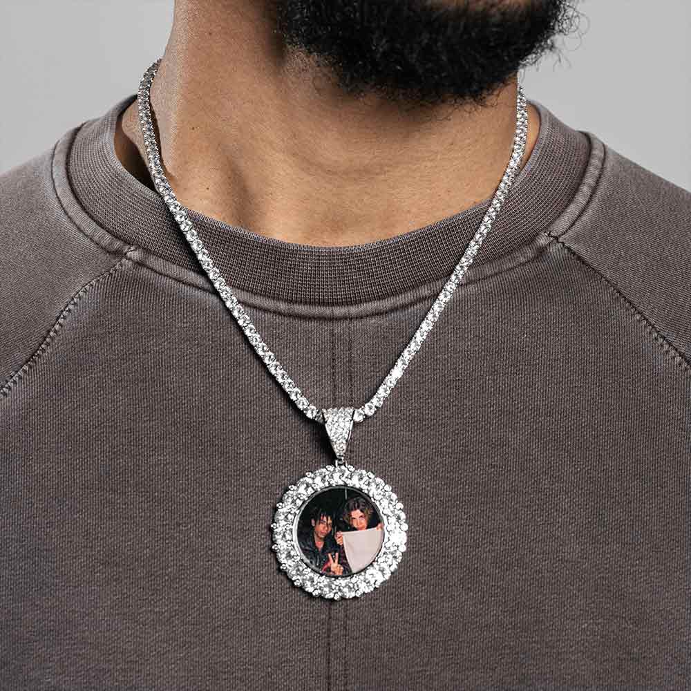 Fully Iced Out Round Cut VVS Moissanite Diamond Round Memory Pendant