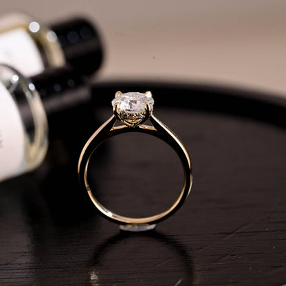 Hidden HaloCathedral Setting Round Cut Moissanite Engagement Ring, Solid Gold Classic 4 Prongs Anniversary Ring