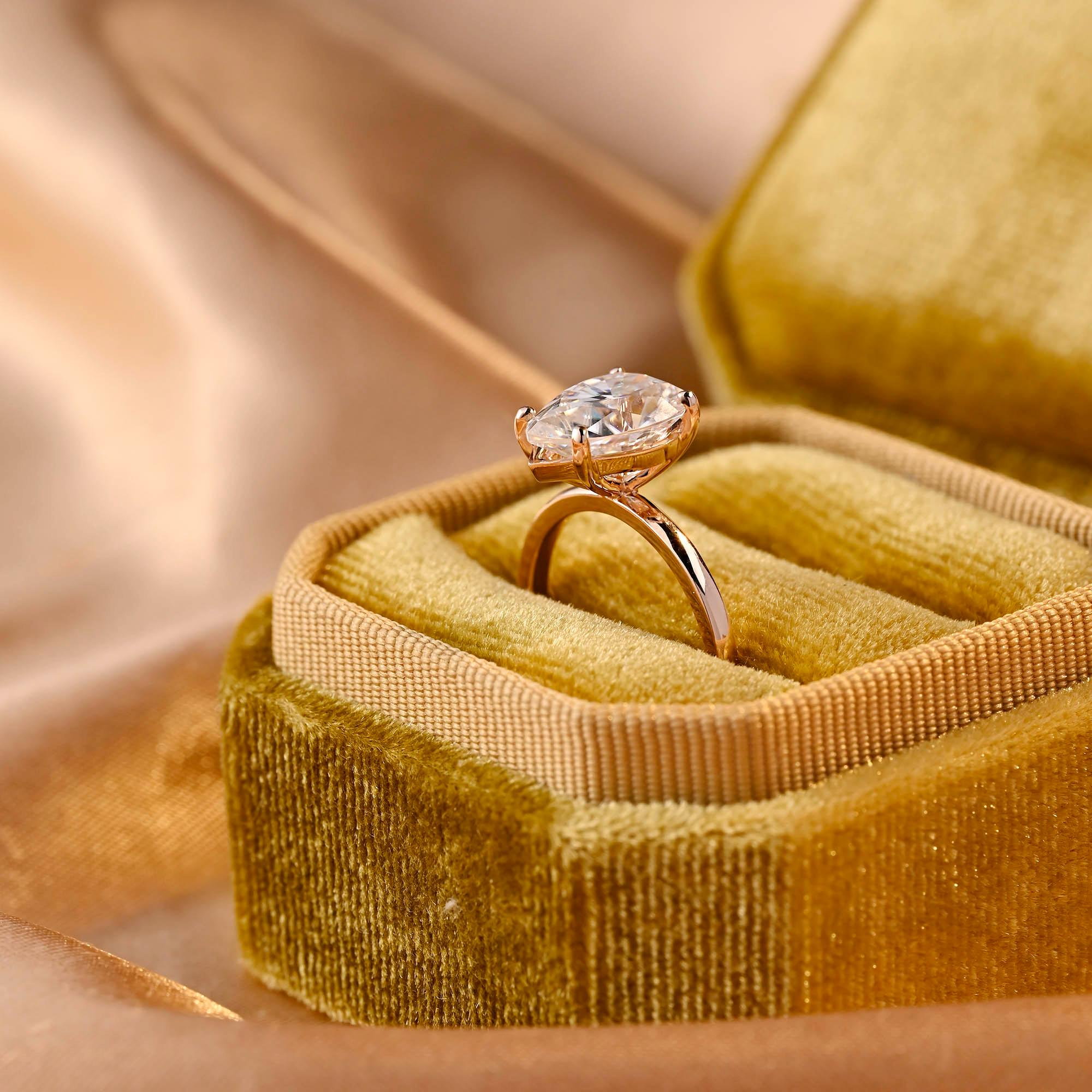 Solid Gold Pear Cut Solitaire Tear Drop Moissanite Engagement Ring, Anniversary Ring for Women, Moissanite Gifts
