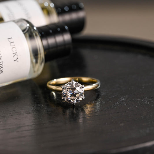 Two-Tone Solid Gold Round Cut Moissanite Engagement Ring, Hidden Halo Promise Ring, Anniversary Gift for Women Wife