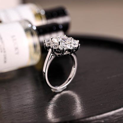 Solid Gold Low Profile Sunflower Cluster Round Cut Moissanite Engagement Ring