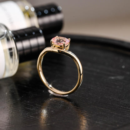 Solid Gold Oval Cut Solitaire Lab Grown Pink Sapphire Engagement Ring, Gift for Women
