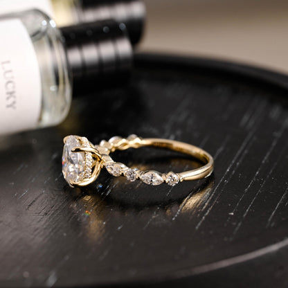 Solid Gold Oval Cut Moissanite Engagement Ring, Anniversary Gift Birthday Gift for Women