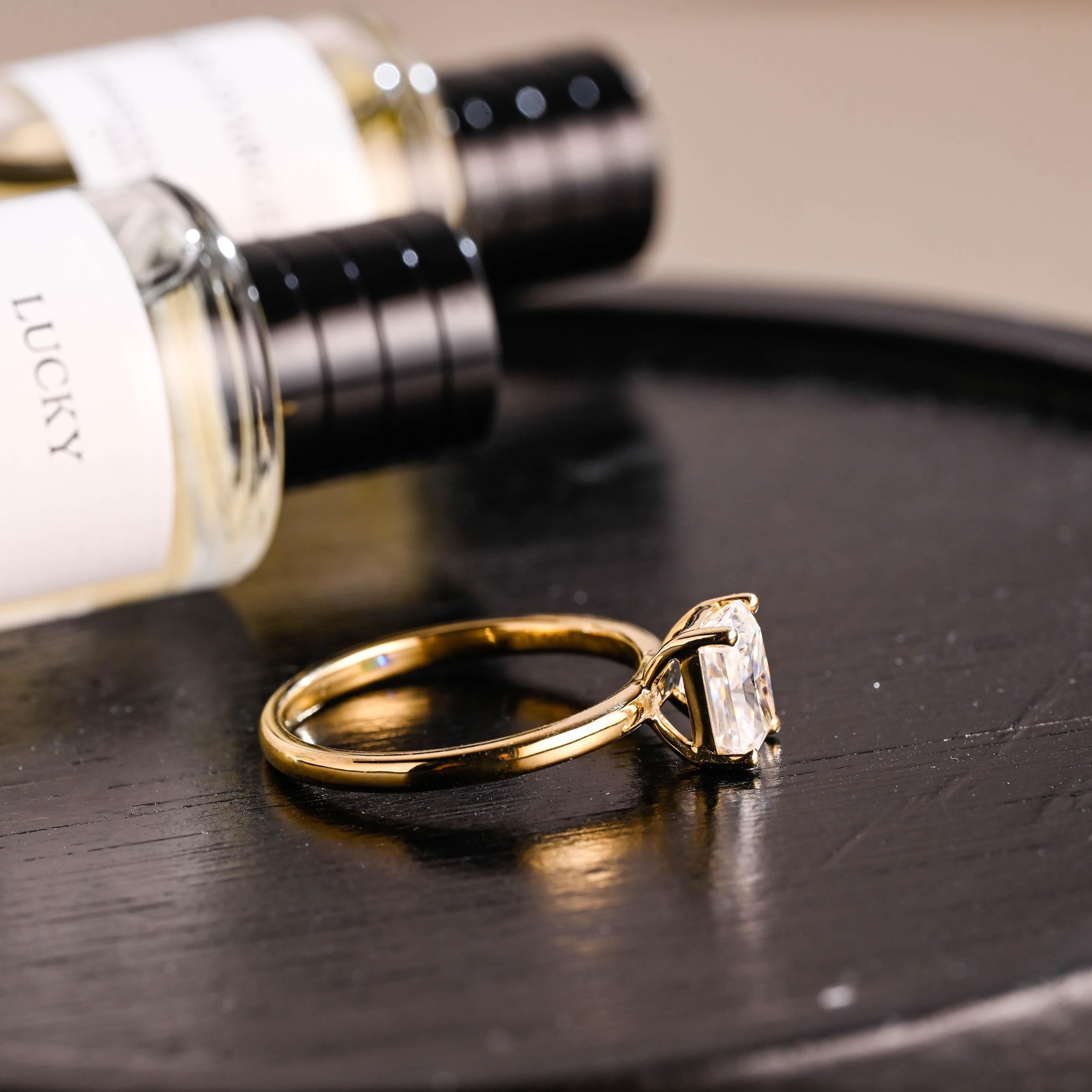 Solid Gold Crushed Ice Radiant Cut Moissanite Engagement Ring, Solitaire Ring, Anniversary Gift