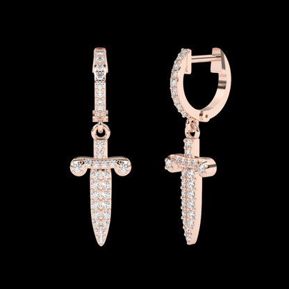 Iced Out VVS Moissanite Diamond Sword Unisex  Earrings