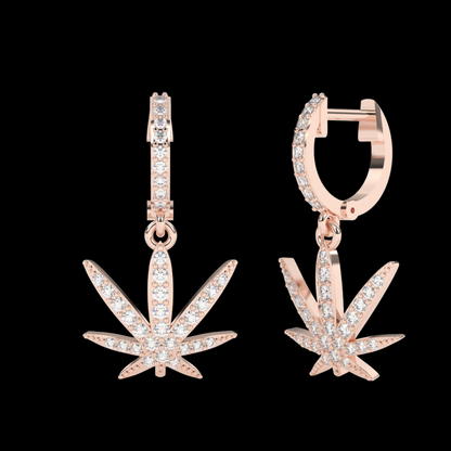 Moissanite VVS Diamond Cannabis Leaf Hoop Earrings with Crystal Accents